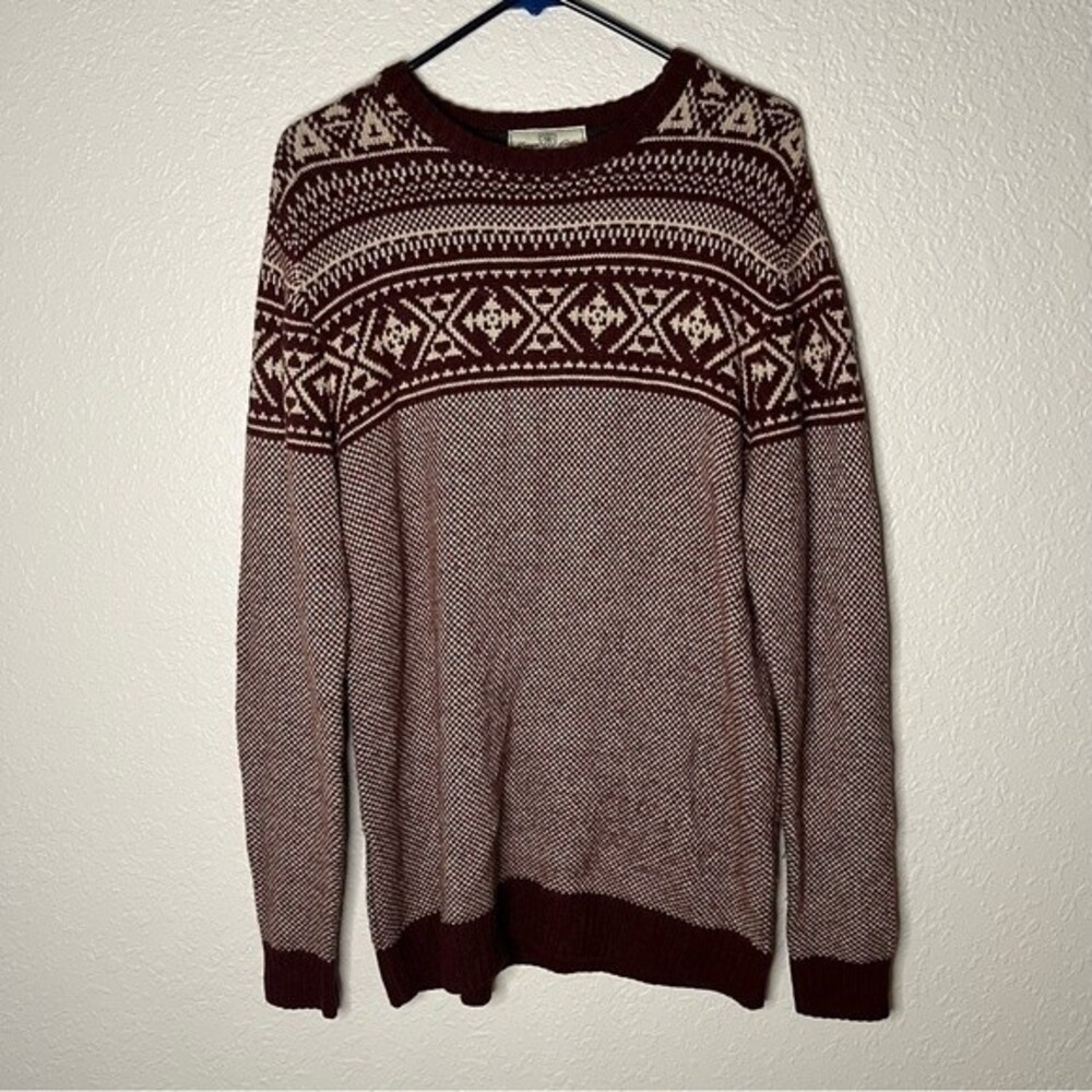 Next Womens Size L Wool Blend Fair Isle Red Cream Knit Sweater Dress Long Sleeve